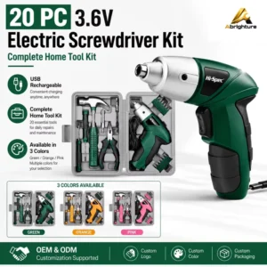20 PC 3.6V Cordless Electric Screwdriver Tool Kit with Hand Tools USB Rechargeable Compact Case 3 Colors OEM ODM