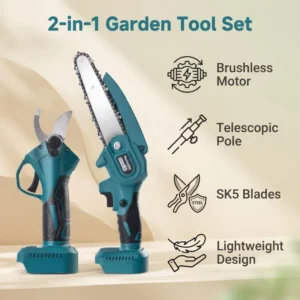21V Lithium Electric Pruning Shear Handheld Mini Chainsaw Set with Telescopic Pole