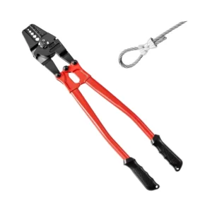 24 Inch Hand Swager Crimper 5 Cavity Alloy Steel Industrial Tool Soft Grip Handle for Copper Aluminum Sleeves Wire Rope