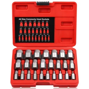 25 Piece Heavy Duty Vehicle Tools Set Hex Head Multi Spline Easy out Bolt Extractor Screw Extractor for Quick and Easy Removal