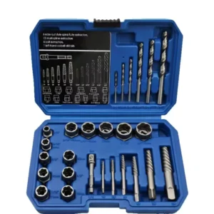 26-Piece Nut Socket Bolt Broken Wire Extractor Black Blue Box Drill Bit Hexagon Screw Removal Tool for Building Construction