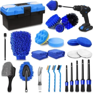 27pcs Car Detailing Kit Brush Set Cleaning Power Scrubber Brush Set Flexible Roller Drill for Industrial Use