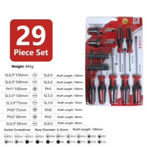 29 Piece Set Magnetic Screwdriver Set with Non slip Handle CR V Steel for Household & Workshop Tasks