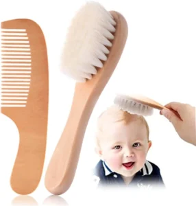 2sets Hair Brush and Wooden Comb for Newborns Bristle Brush and Natural Wooden Comb for Gentle Hair Care Shower