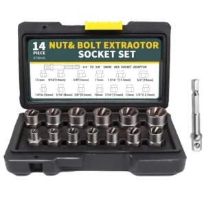 3/8” Drive Impact Bolt Nut Extractor 13 Pcs Lug Nut Remover Kit 1/4”-3/4” Twist Socket Tool Set with a 1/4” Hex Drive 1pc