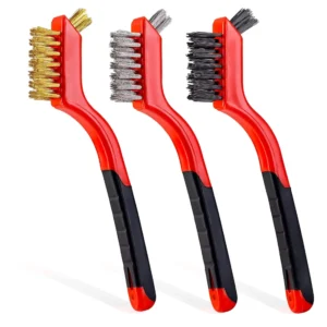 3 Piece Brass Stainless Steel & Nylon Cleaning Brushes Set Curved Handle Detailing Brush Wire Brush for Rust Removal