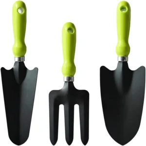 3 Piece DIY Manual Carbon Steel Ergonomic Plastic Handle Garden Fork Trowel Rake Shovel Spade Gardening Plant Hand Tool Set