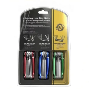 3 Piece Folding Hex Key Sets with Chrome Vanadium Steel Nickel Plated Finish