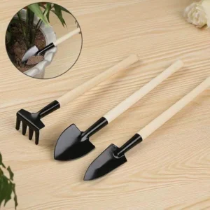 3 Piece Hand Planting Garden Steel Rake Spade Tool Set with Ergonomic Mini Shovel and Wood Handle OEM DIY