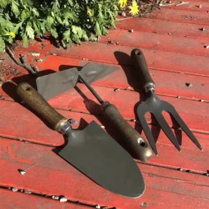 3 Pieces Wooden Handle Garden Tool Set Hand Trowel Hoe and Fork for Planting Digging and Weeding
