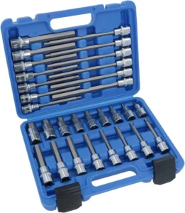 30pc 1/2″ Dr Hex Allen Key Bit Socket Set Shallow Deep 5mm 19mm for Car