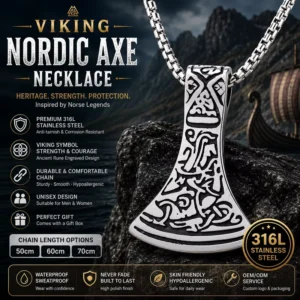 316L Stainless Steel Viking Axe Necklace Unisex Norse Totem Engraved Pendant Nordic Jewelry Custom Chain OEM Supplier