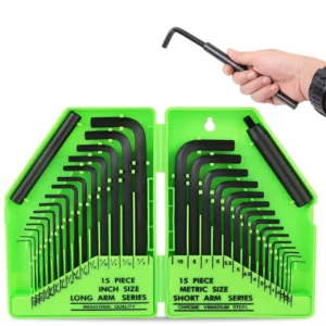 32 PCS Inch Metric Carbon Steel Hex Key Allen Wrench Set SAE(0.028′-3/8) Metric System DIY Grade OEM Customized Support