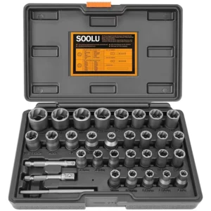 32 Piece Vehicle Tools Set Stripped Bolt Extractor Socket Rounded Lug Nut Remover with 1/4 and 3/8 Inch Adapters