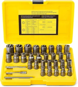 32Pcs Bolt Extractor Set Extended Version Impact Bolt and Nut Remover Set with Hex Adapter Stripped Bolt Remover Tool Kit