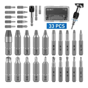 33PCS Damaged Screw Extractor Set for Broken Bolt Screw Extractor Remover Tool with Socket Extension Bit