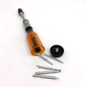 350mm Semi Automatic Screwdriver Detachable Head Spiral Ratchet Hand Pressing Feature 5 Bits Included Chrome Finish Plastic