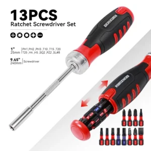 36 Tooth Ratchet Industrial Multifunction Interchangeable Screwdriver Bit Set 13pcs Black Red Bi Color OEM ODM