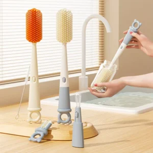360 Degree Rotating Silicone Brush Head Portable 4 in 1 Cup Bottle Cleaning Tool Baby Bottle Brush Set