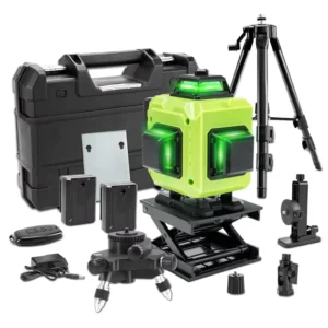 360 Industrial Tripod Self-Leveling Laser Level Rechargeable Li-ion Battery Green Line 4-Dot Laser Leveler Tool for DIY Indoor