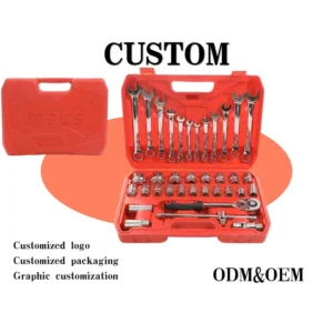37 Piece Hand Operated Customizable Automotive Repair Tool Set Ratchet Wrench Socket Set 1 2 Inch Size Universal Vehicle