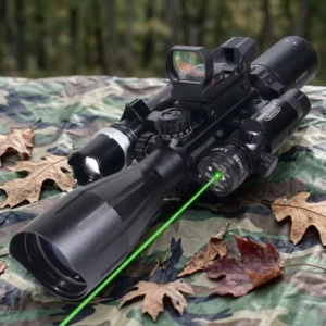 4-12X50IR+HD101+JG9Red+Flashlight Range Finder with Red Dot Green Laser Holographic Cross Line Hunting Scope