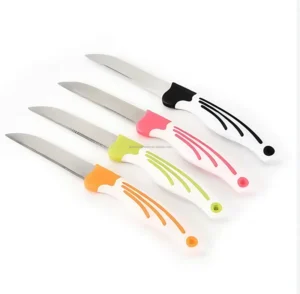 4 Piece Multicolor Kitchen Knife Set Plastic Handles Colorful Sharp Metal Knives for Cooking Cutting Chopping Includes Covers