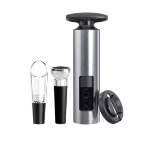 4 Piece Portable Manual T Shape Stainless Steel Wine Bottle Opener Set with Corkscrew for Bar Use