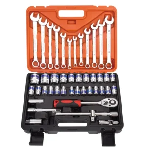 44 Piece Blue Belt Mechanic Ratchet Socket Wrench Set Hand Power Source Tool Box for DIY Auto Repair Case