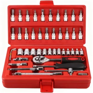 46 Piece Auto Repair Ratchet Wrench Tool Box Complete Socket Wrench Set for Car Vehicle Maintenance Service Mechanical Repair