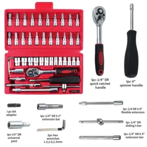 46 Piece Impact Tool Set 1 4 Inch Car Repair Tool Kit Professional Automotive Wrenches Screwdrivers and Ratchet Socket Set