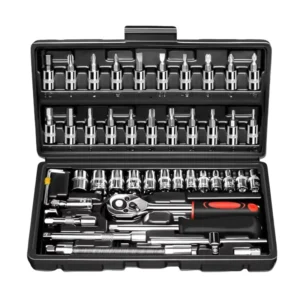 46 Pieces 1 4 Inch Drive Socket Ratchet Wrench Set Metric Bit Socket Extension Bar Hand Tools Case Pack Auto Repair Garden Use