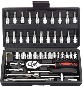 46pcs Drive Socket Set SAE and Metric Hex Bit Socket Set Ratchet Wrench Set for Auto Repair Household