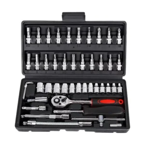 46pcs Multi-Functional Carbon Steel Ratchet Wrench Socket Set OEM Hand Customizable Hard Case Metric Automotive Repair Tool