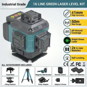 4D 16 Lines Green Laser Level 360 Self Leveling with 2 Batteries High Precision Outdoor Cross Line Rotary Leveler Nivel Laser