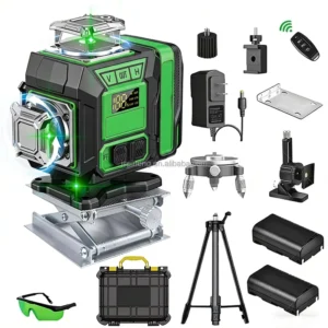 4D Omnidirectional Wall Laser Level 16 Dot Self Leveling 360 Green Rotating Lithium Battery Powered Tool Set