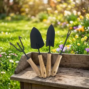 4PCS DIY Manual Mini Garden Hand Tool Set with Wooden Handle High Quality Iron Gardening Shovel Trowel Fork and Rake