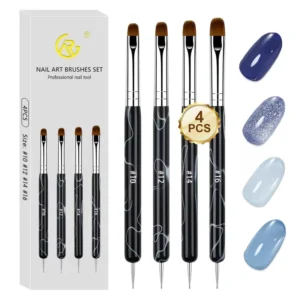 4Pcs Nylon Nail Art Brushes with Dotting Tool Extension NO.2 NO.4 NO.6 NO.8 NO.10
