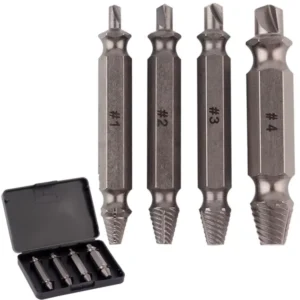 4pc High Speed Steel S2 Damaged&Broken Screw Extractor 4 Piece Kit Black Remove Stripped Black Broken Bolt Stud Screws Remover