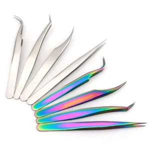 4pcs Stainless Steel Lashes Tweezers Volume Eyelash Extension Tweezers Rainbow