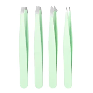 4pcs set Professional Stainless Steel Tweezers Set Eyebrow Tweezers Slant Tip Pointed Straight 1.5mm Thick