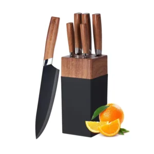 5 Pcs Kitchen Knife with Y Peeler Wood Pattern Handle Stainless Steel Knife Set