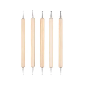 5 Piece Double Ended Wooden Stick Drill Pen Set Factory Direct Supply for Nail Art Liner Pen Dotting Needle Wood Handle