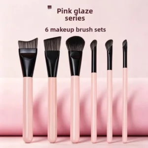 5 Piece Foundation Brush Set Angled Blush Blade Shaped Fingertip Concealer Nose Contour Eyeliner Brushes Wood Handle