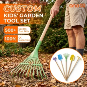 5 Piece Kids Garden Tool Set Wooden Handle Metal Shovel Rake Hoe Children Gardening Tools for Outdoor Play