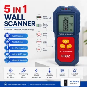 5 in 1 Wall Scanner Stud Finder with Metal Detector and AC Live Wire Detection Model FB82 for Home Construction