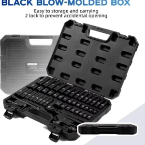50 Piece 3/8 Inch Drive Socket Set with SAE Metric Sizes Deep Shallow Ratchet Wrench Extensions Adapters for Versatile Use