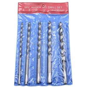 5pc Auger Bits 6 14mm Extended Woodworking Drill Hand Operated Hole Opener Power Tool Hole Expanding Accessory Set