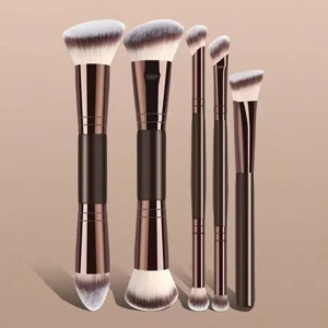 5pcs Dual Ended Metal Handle Travel Friendly Makeup Brush Set Premium Synthetic Foundation Contour Concealer Powder Brushes
