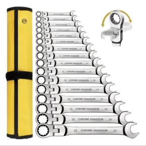 6 22mm Metric Flex Head Ratcheting Chrome Vanadium Steel Ratcheting Combination Wrench Set Spanner with Bag